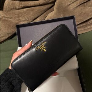 Prada Black Leather Zip Wallet